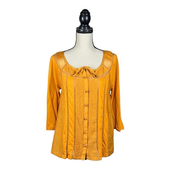 Anthropologie Deletta Golden Tie Neck Silk Blouse - Picture 1 of 4